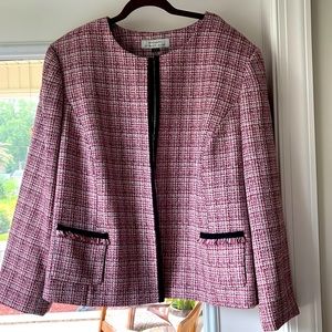 Tahari pink, black, and white plaid blazer. Size 22